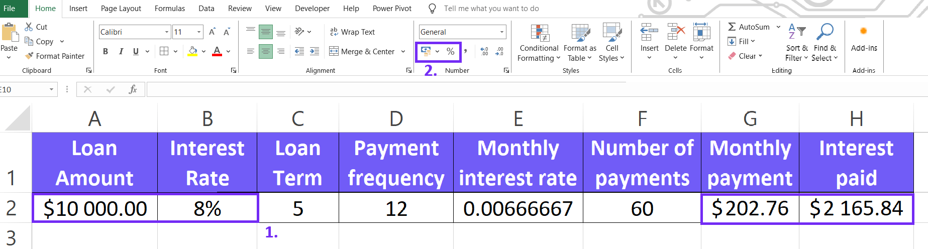 Format cells as currency or percentage in excel screenshot