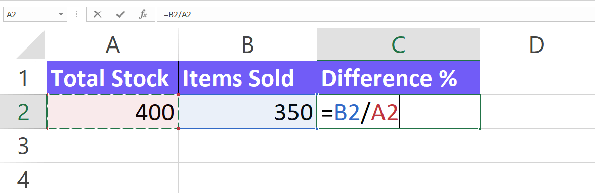Percentage formula calculation in Excel screenshot with formula