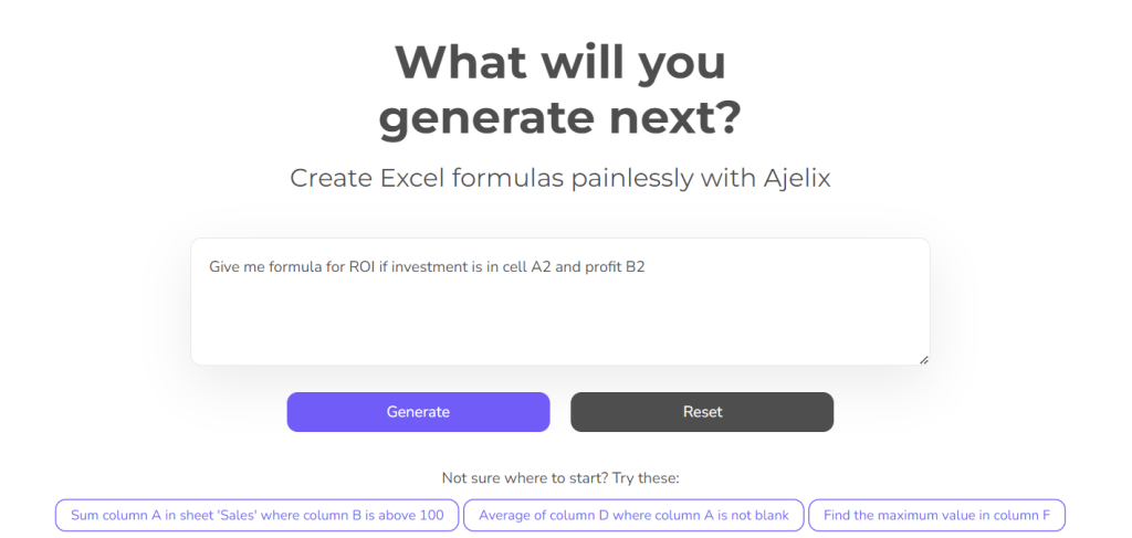 Screenshot with prompt for AI to generate ROI formula image from portal