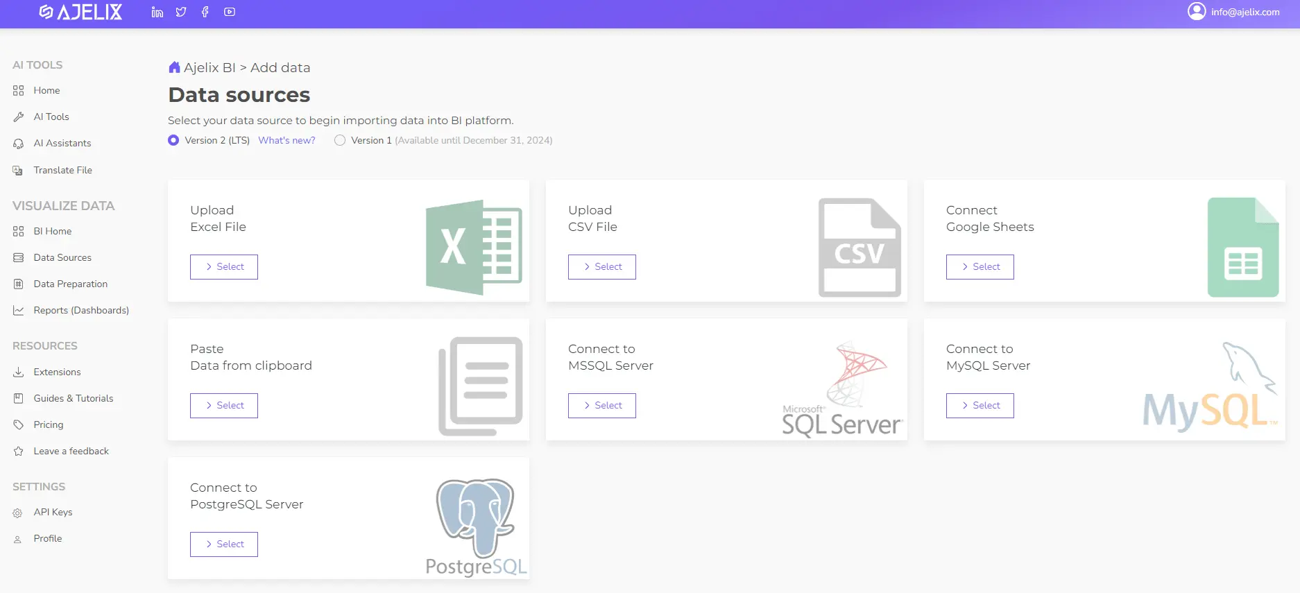 Connect your data sources for accounting kpi dashboard screenshot with different data sources