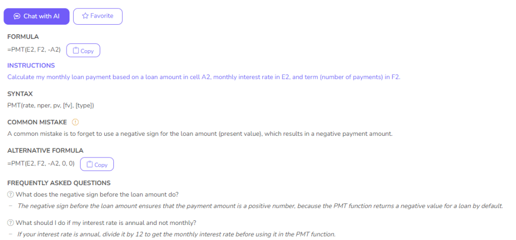 Answer from AI with business loan formula screenshot from portal