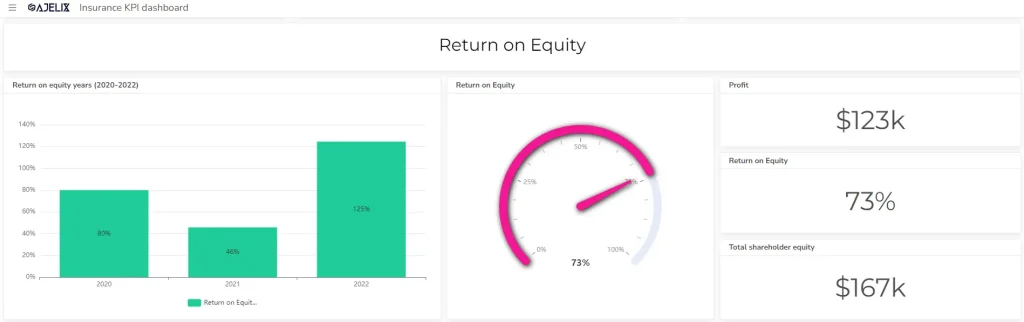 return on equity example for insurance kpi dashboard screenshot from bi tool