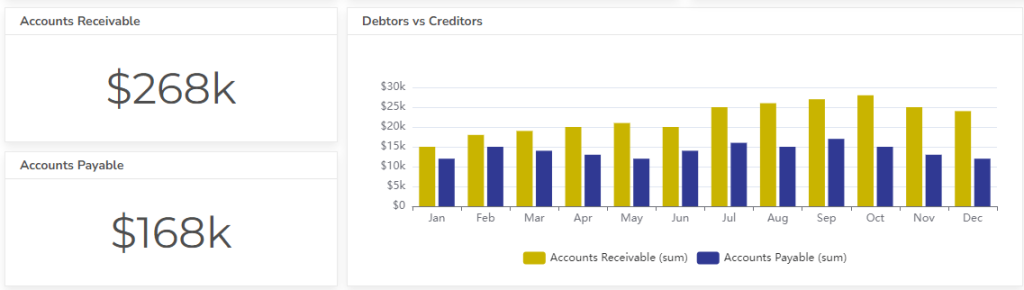 Accounts receivable vs payable chart with metrics example from cash flow dashboard