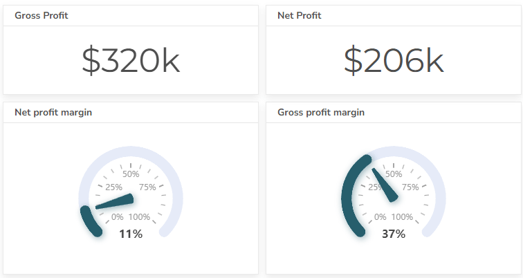 Gross and net profit margin charts examples visualized on p&l dashboard