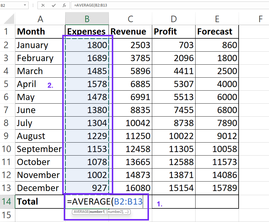 steps on how do you calculate average in microsoft excel screenshot with range