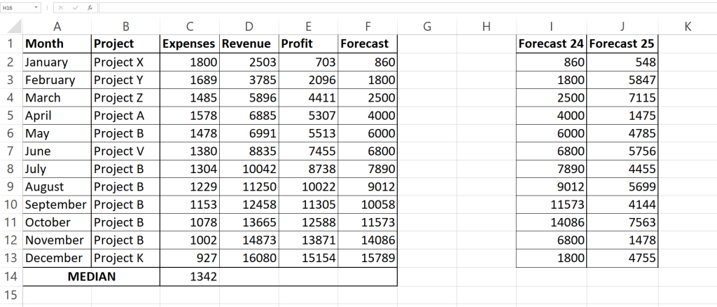 Median Excel function screenshot with example