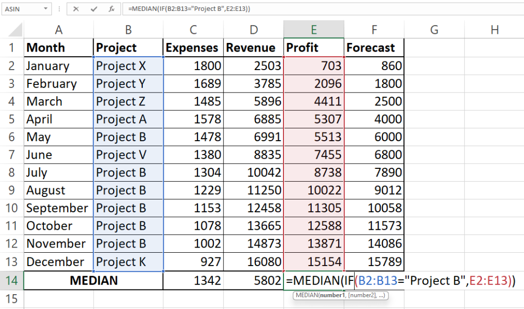 Excel Median IF With One Criteria screenshot with formula