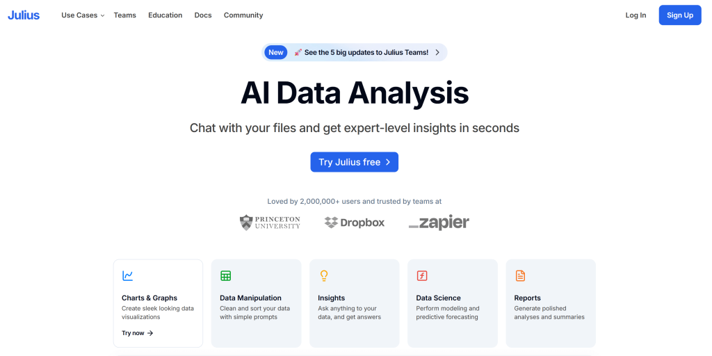 Screenshot of Julius Homepage