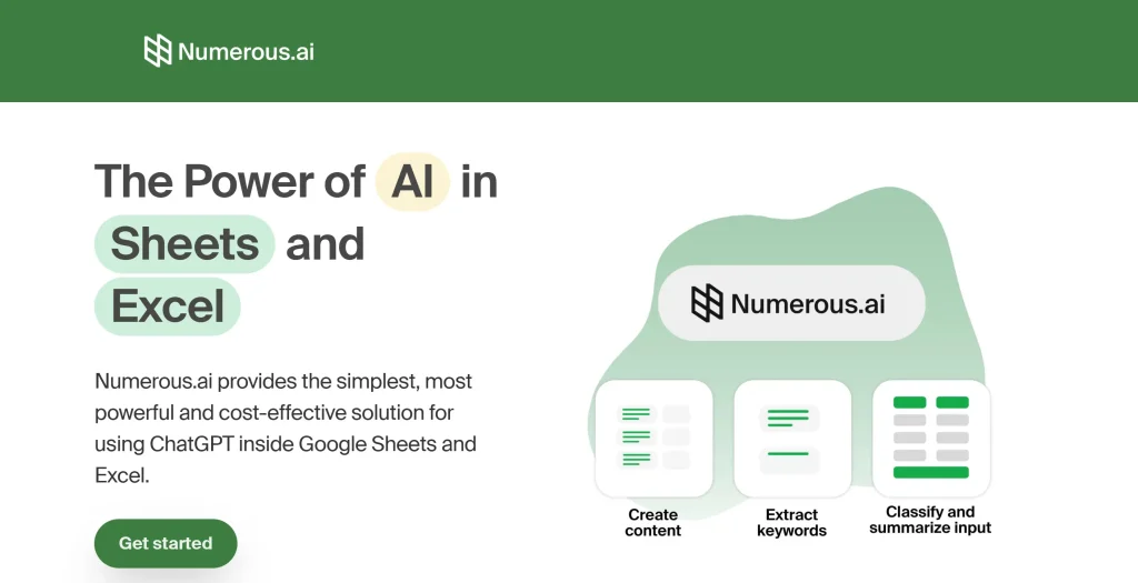 Screenshot of Numerous.ai Homepage