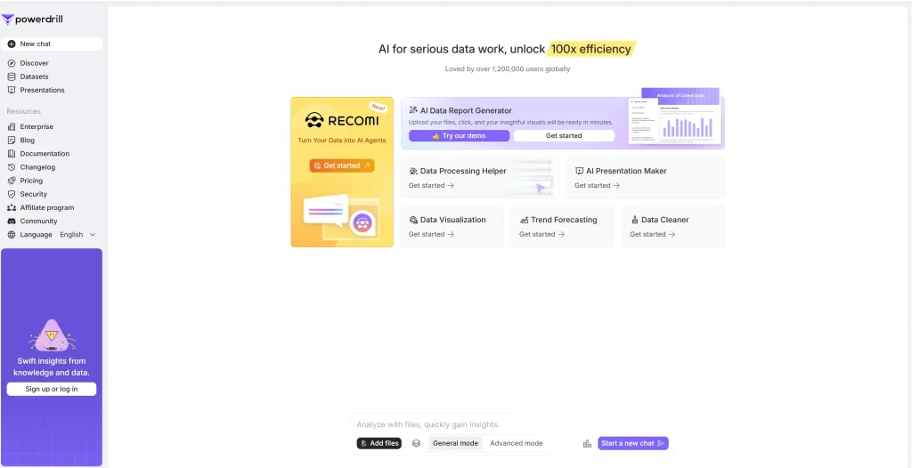 Screenshot of Powerdrill AI Homepage