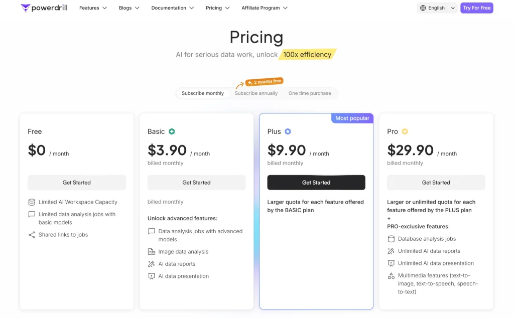 Screenshot of Powerdrill AI Pricing
