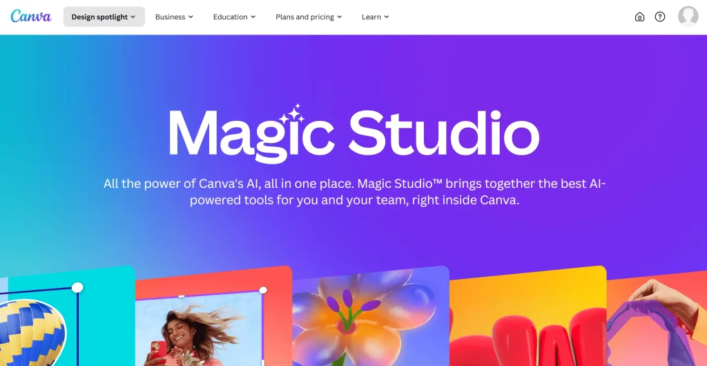 Screenshot of Canva Magic Studio Homepage