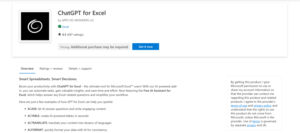 ChatGPT for Excel Add-In Homepage