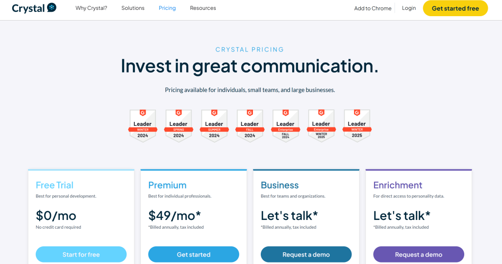 Screenshot of Crystal Knows Pricing