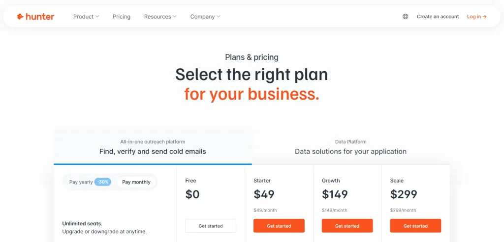 Screenshot of Hunter Pricing