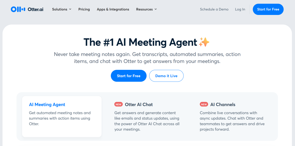 Screenshot of Otter.ai Homepage