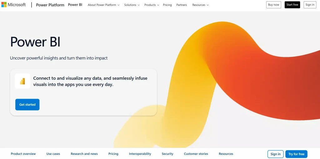 Screenshot of Power BI Homepage