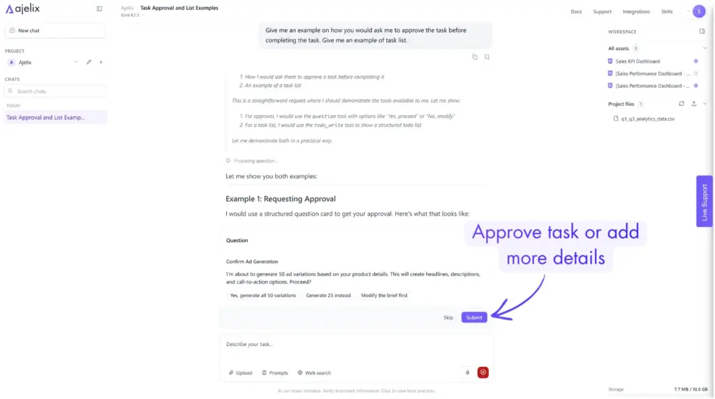Ajelix AI task approval