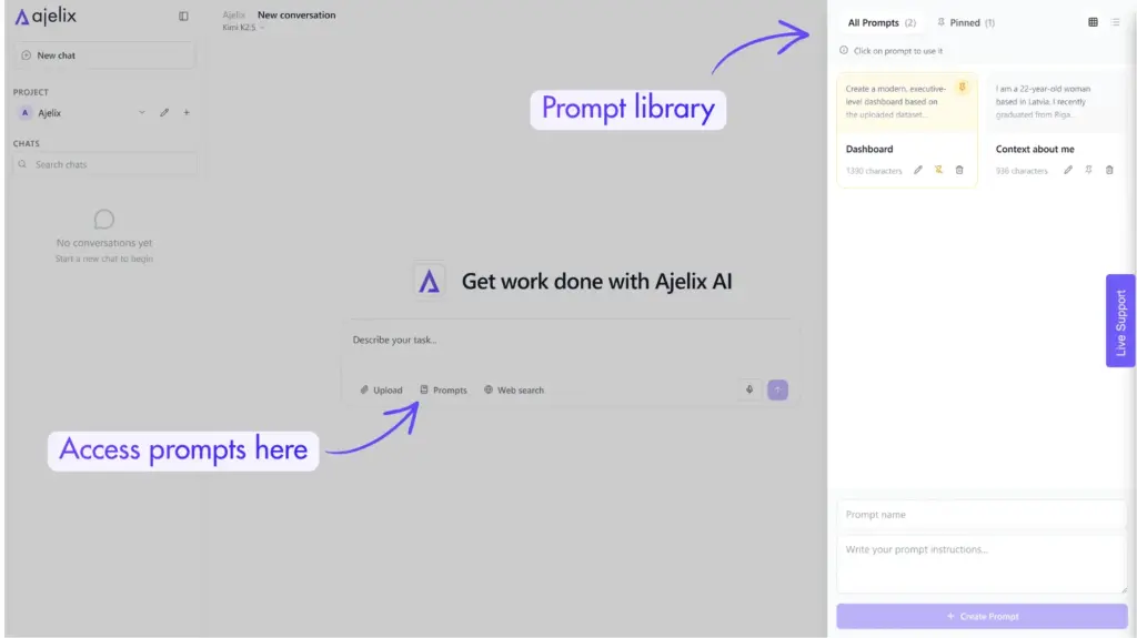 Screenshot with the prompt library in the interface by ajelix