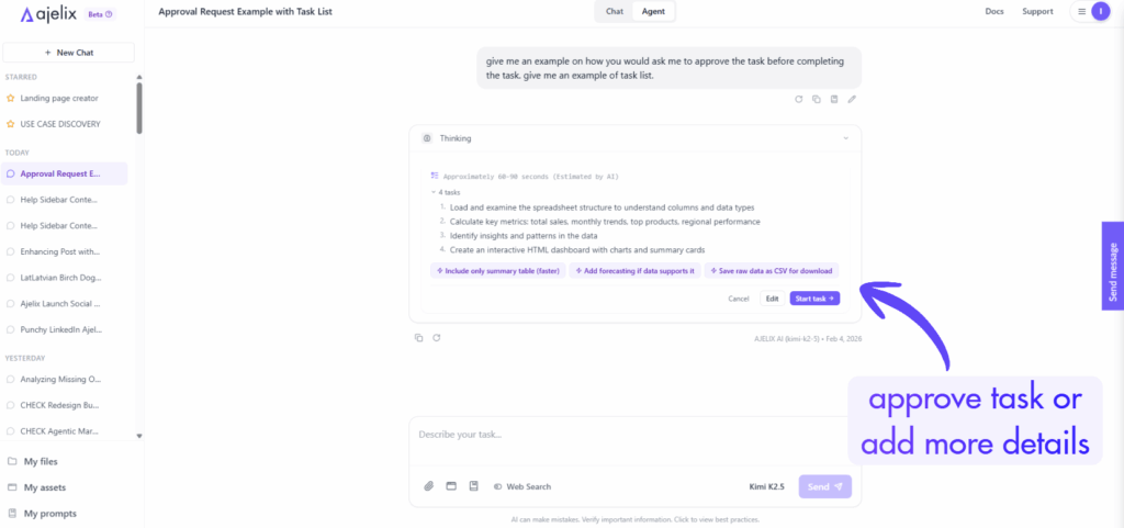 approve agent task before execution
