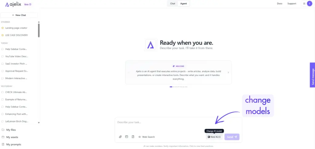 change models dropdown in interface