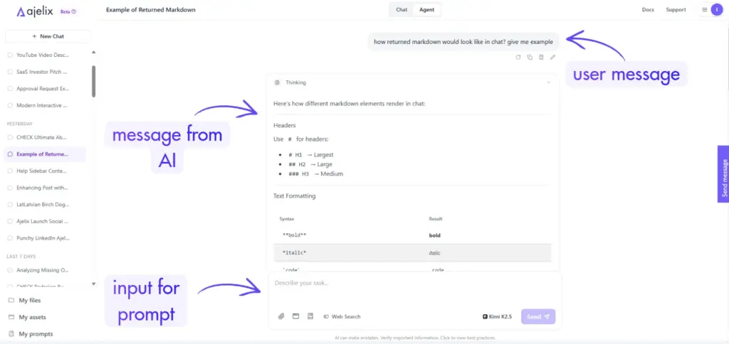 agentic ai chat interface with description