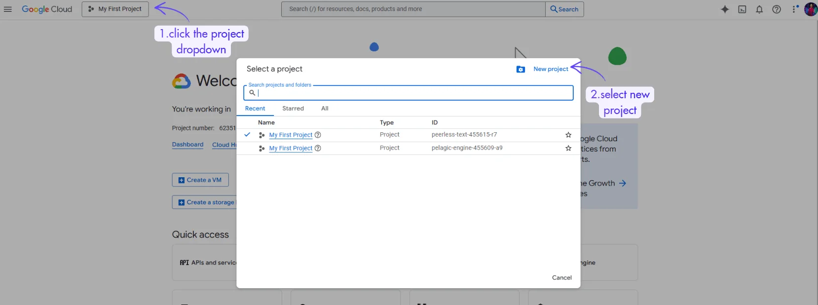 how to create a new project in google cloud console workspace 