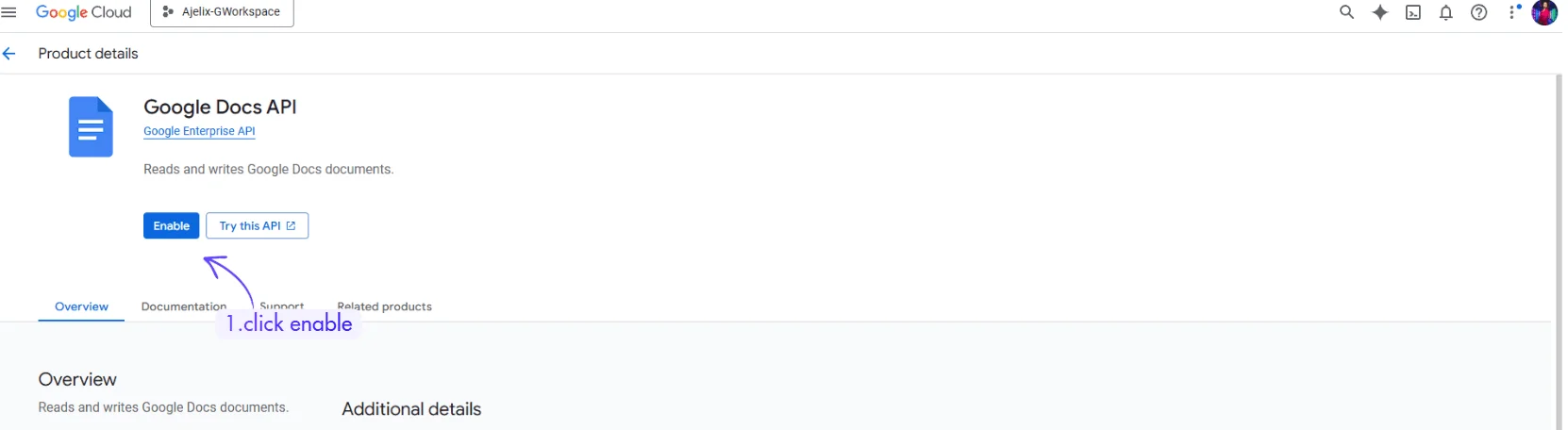 enable api key in google workspace console