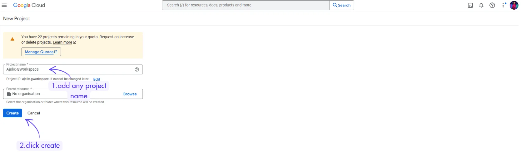 give name to your google workspace project