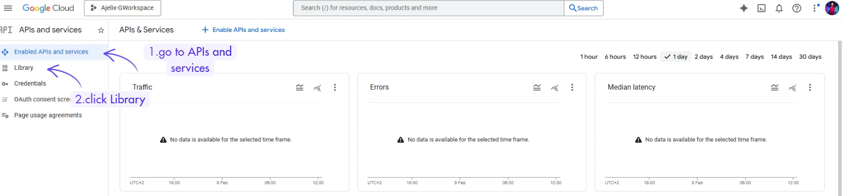 Go to apis and services in google console