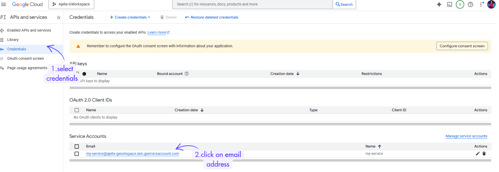 settings to download credentials
