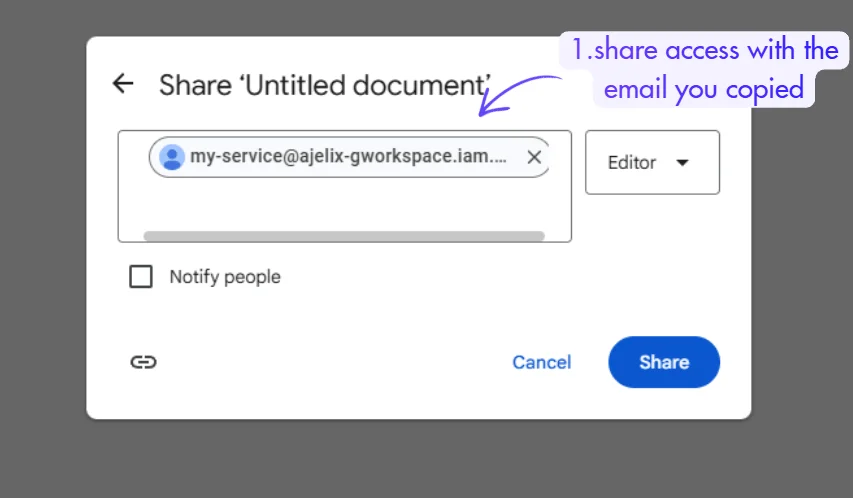 share the doc access with the service account email
