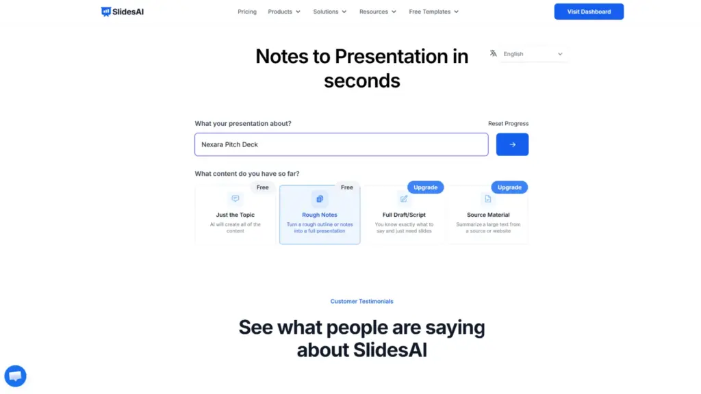 SlidesAI selection options - best ai for presentation