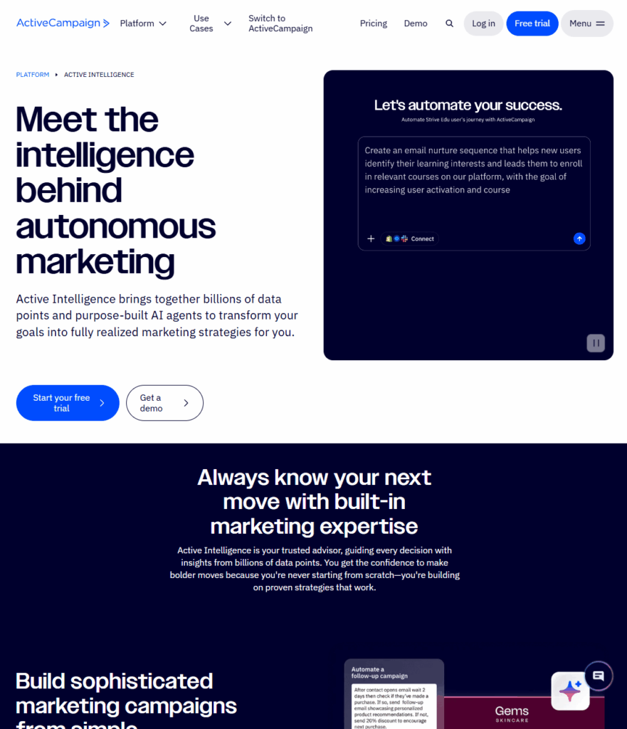 Best AI Agent platform for marketing - ActiveCampaign 