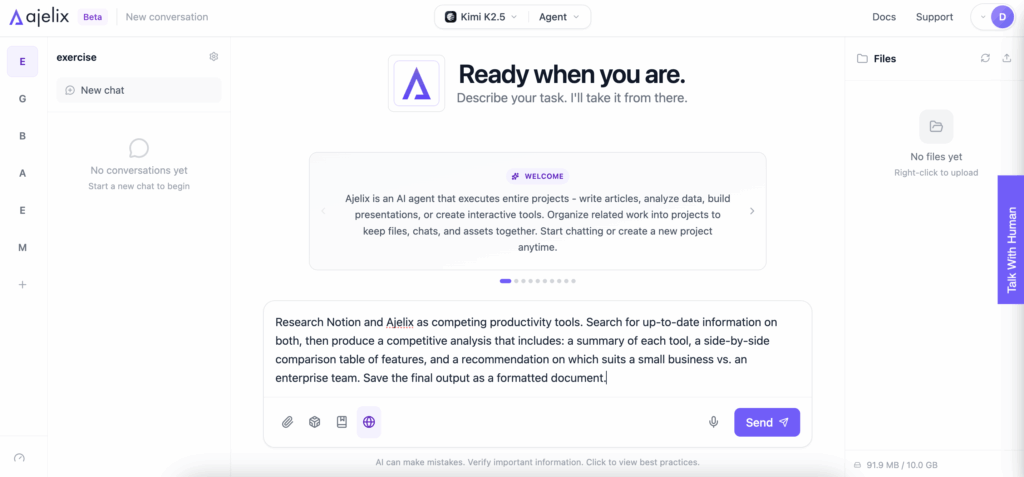 Screenshot: prompt on Ajelix.