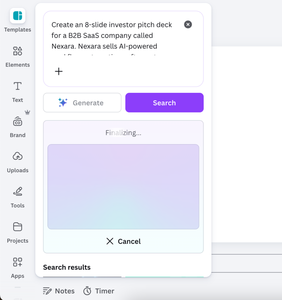 Screenshot: prompt on Canva