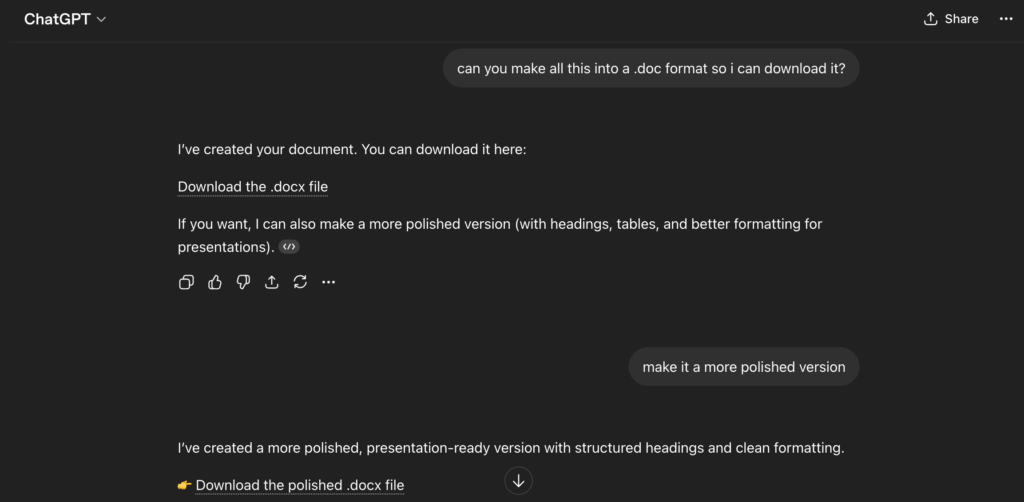 Screenshot: ChatGPT's back and forth.