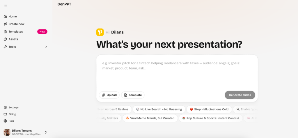 Screenshot: GenPPT's starting point