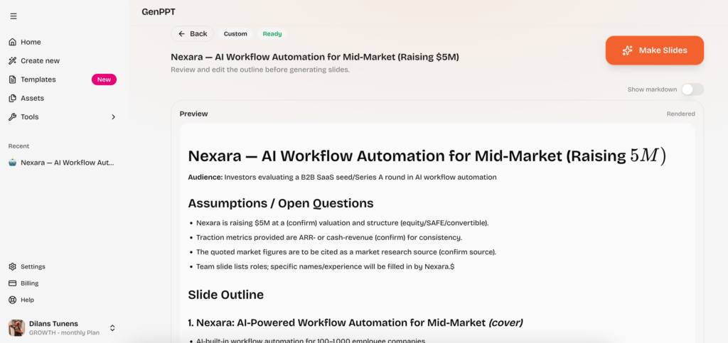 Screenshot: GenPPT's workplan
