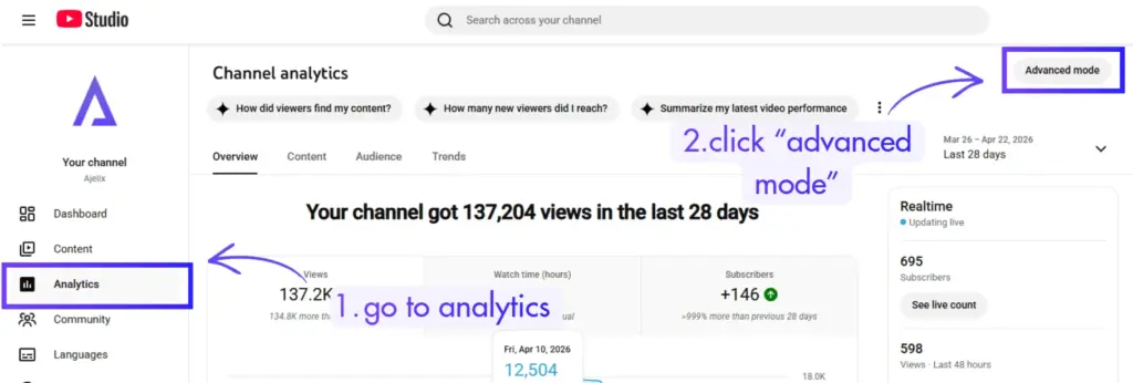 how to export advanced analytics data from youtube for ai analytics
