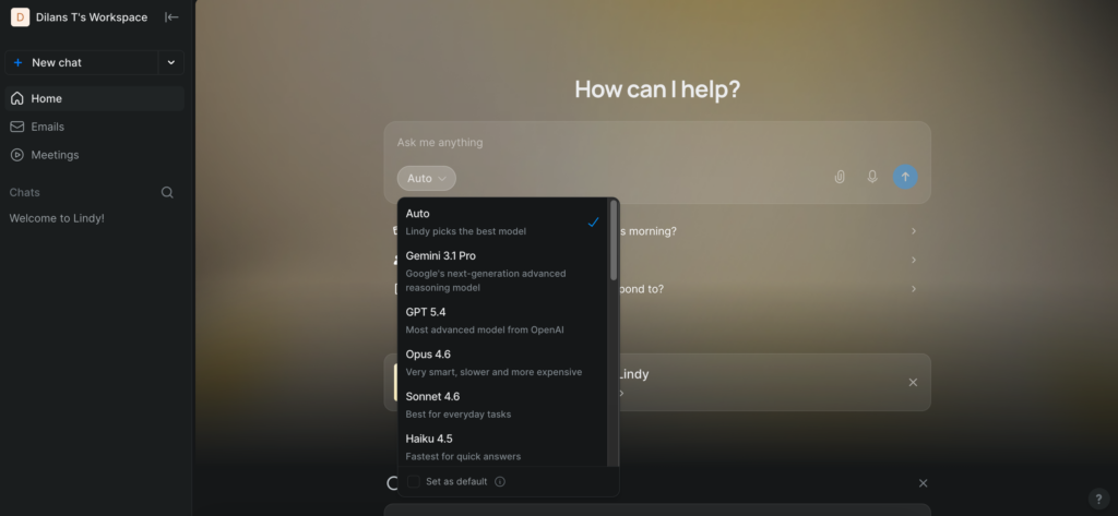 Screenshot: Lindy's agent selection