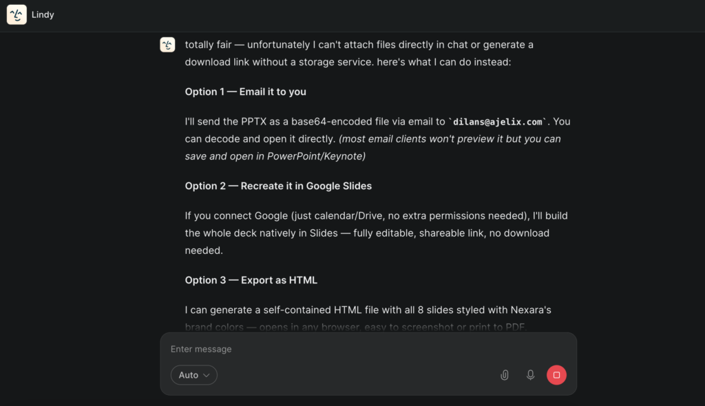 Screenshot: Lindy's export options