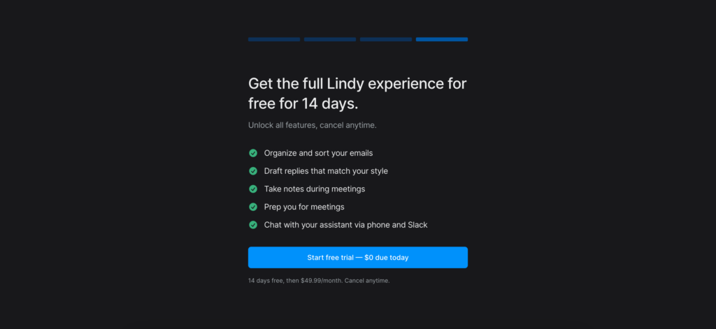 Screenshot: Lindy free trial