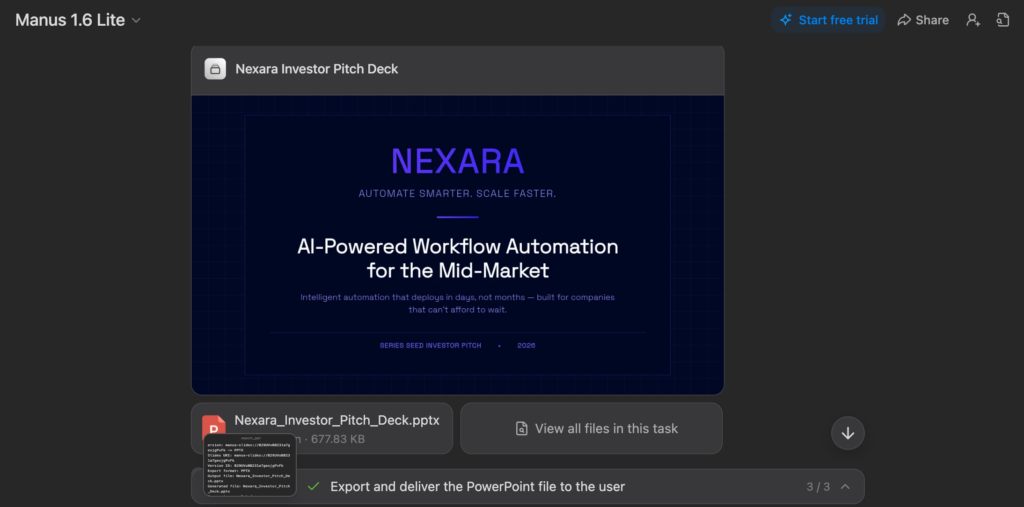 Screenshot: Manus' Preview