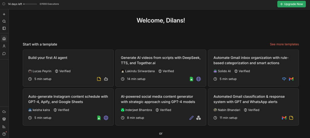 Screenshot: n8n's Workspace.