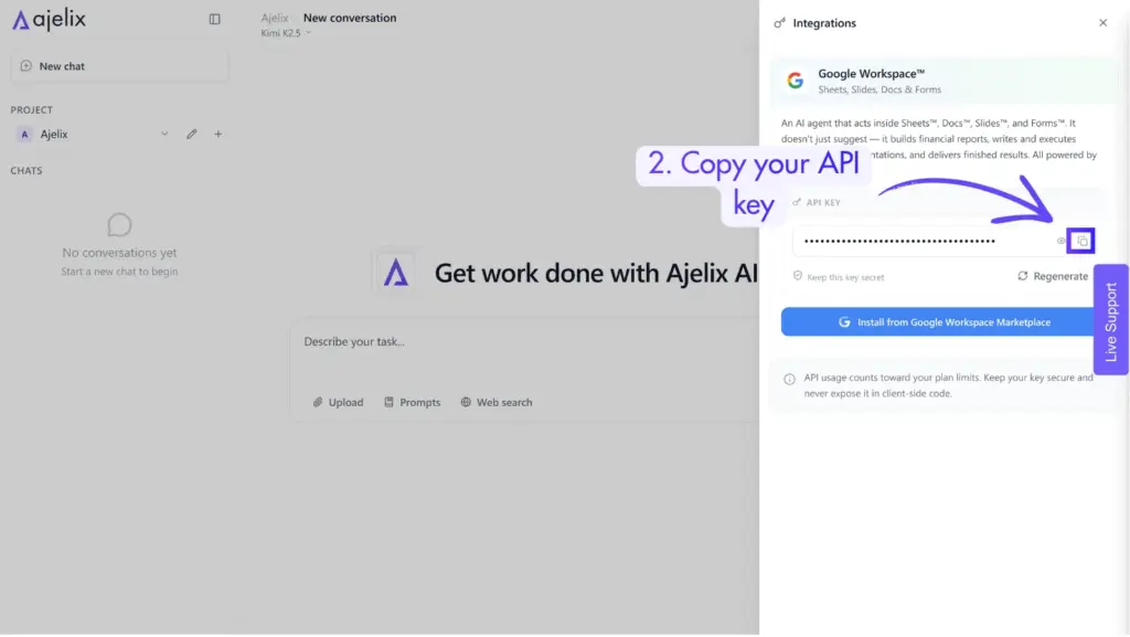 How to copy Ajelix API key