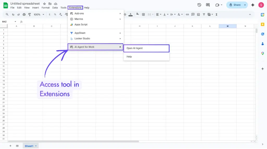 Access tool via extensions Google Workspace