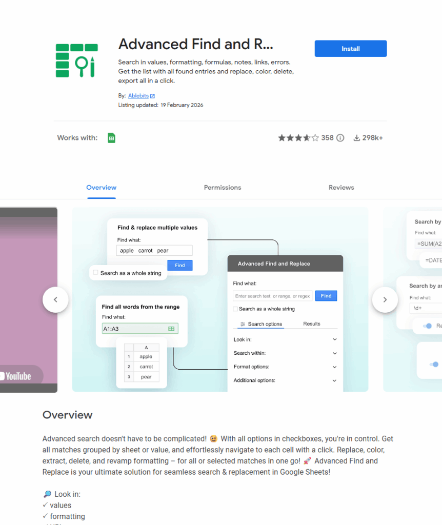Advanced Find and Replace google sheets add-on