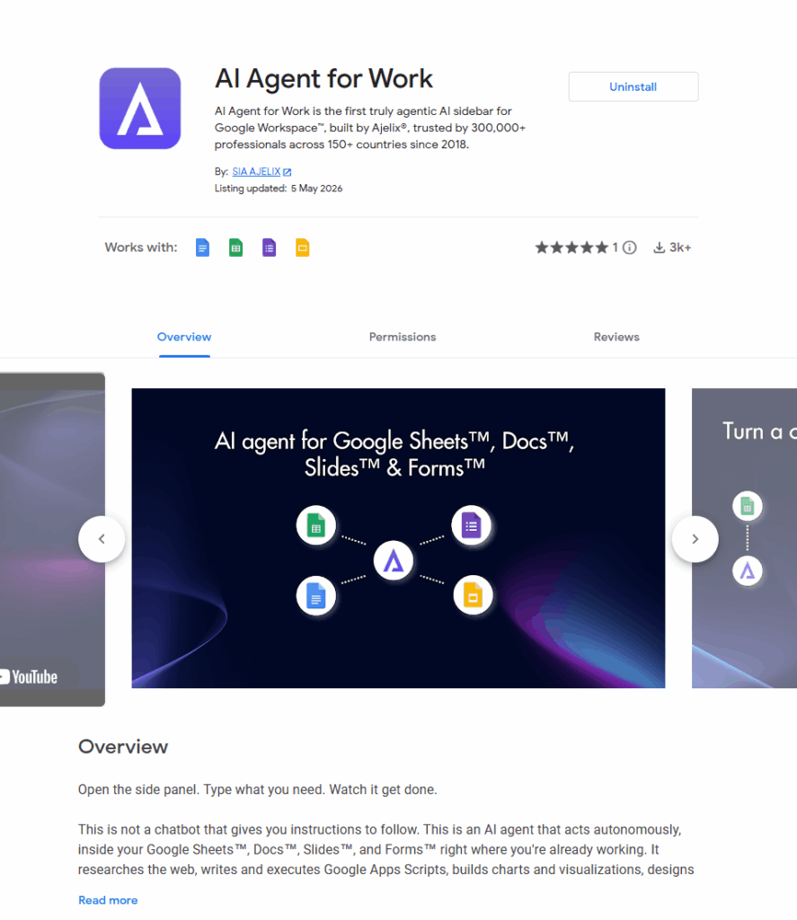 Ajelix AI Agent for work google sheets add-on