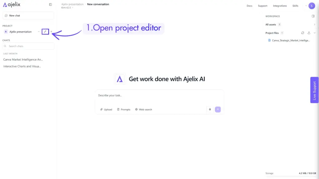 Click pen icon to open editor in Ajelix